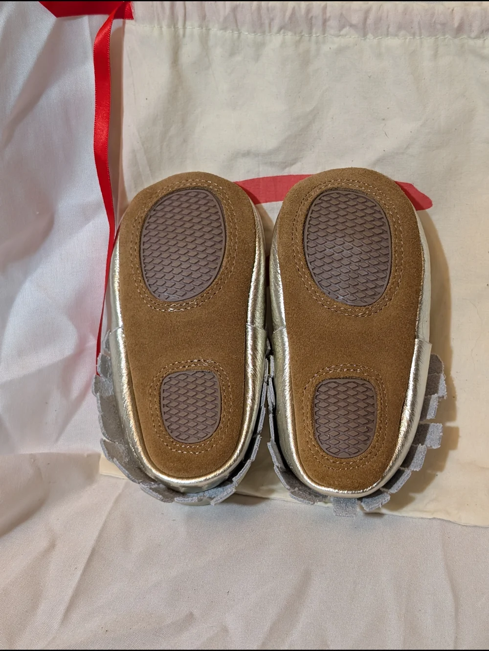 Zutano Platinum Metallic Fringe Moccasin Baby Shoes